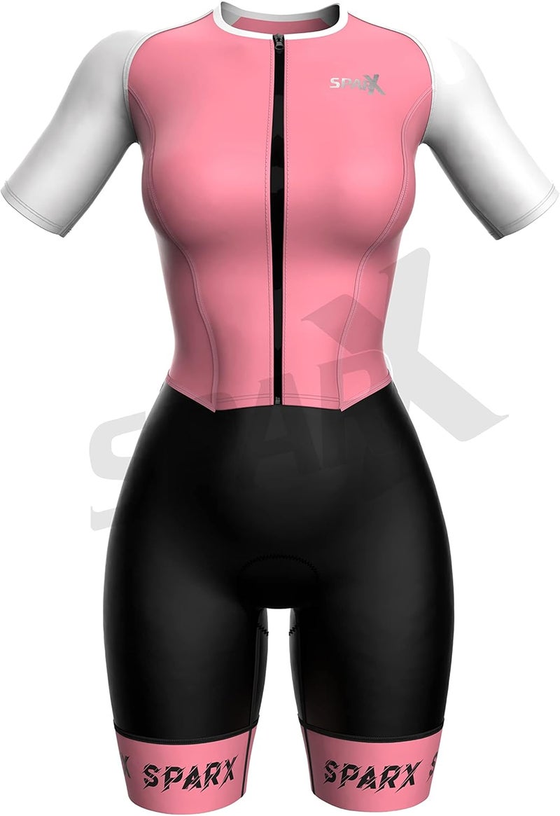 sparx Aero Triathlon Suit Women Short Sleeve Tri Suit Women Running Swimming Cycling Skinsuit (Rose Pink, Large) - Image 2